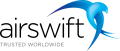 Airswift Logo (black text, with a blue bird on the right) with Slogan ("Trusted Worldwide")