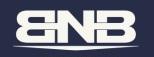 Logo BNB blanc stylisé sur fond bleu foncé, avec une ligne courbe grise sous les lettres.